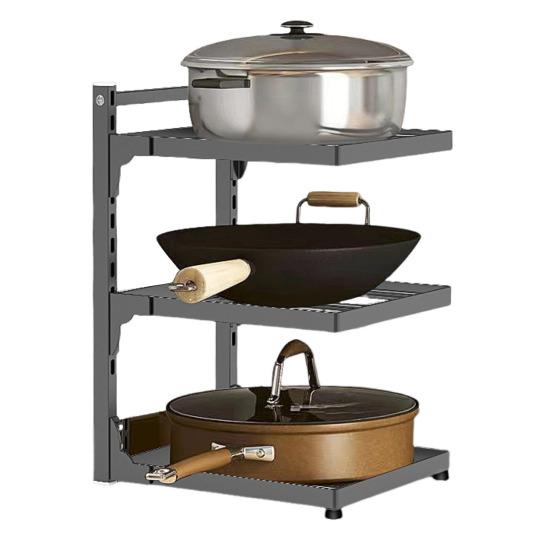 Yousheng Kitchen Storage Shelf Pot Organizer with Guardrail Strong Load-bearing Rustproof Corrosion Resistant Pot Stand Multi-layer Shelf