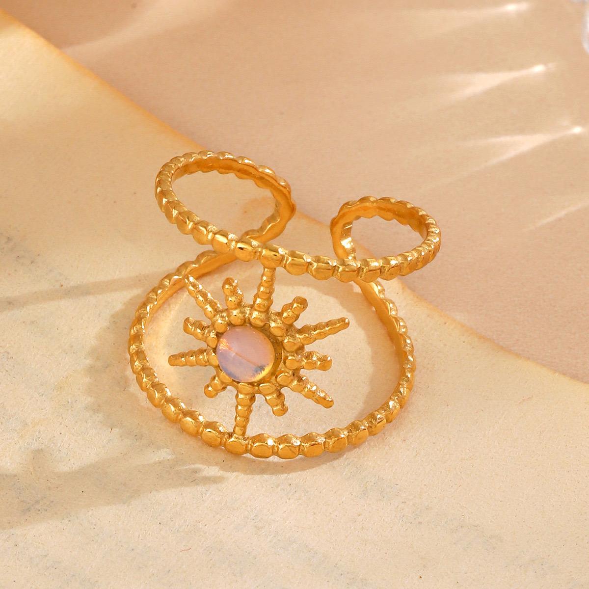 

1 шт. модное кольцо с покрытием из 18-каратного золота с натуральным камнем, восьмиугольное кольцо на палец из нержавеющей стали с открытой шинкой, кольцо с цветком, покрытое маслом, женское кольцо с цирконом