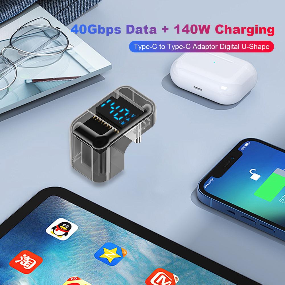U Shape USB Type C Adapter 140W Fast Charging USB C Connector 8k@60Hz USB C To USB C Digital Display Adapter for iPad Macbook PC