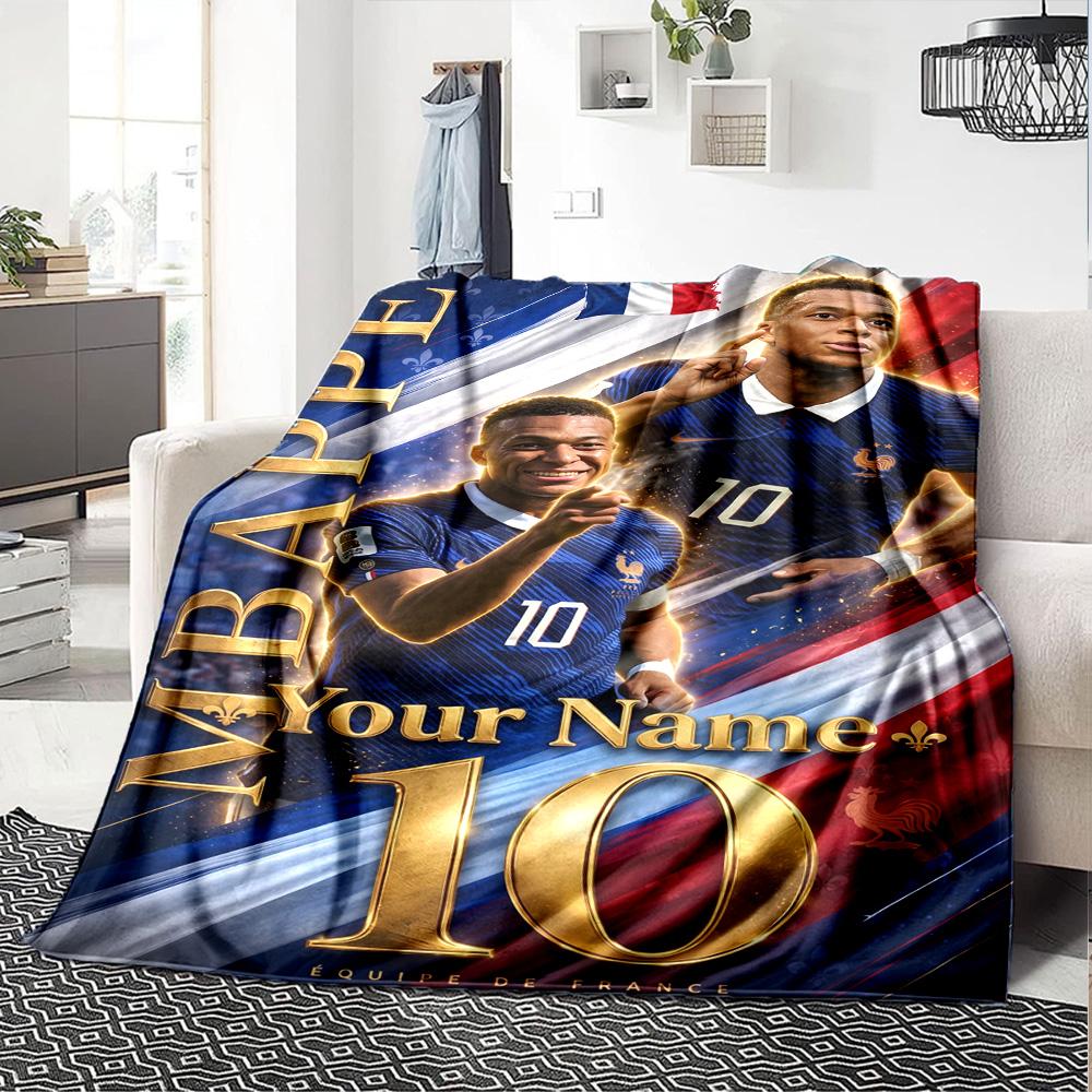 Mbappé Personalized Text Blanket Throw Customizable Blanket Warmthful Decor Versatile for Couch Chair Living Room Home Decor Four Seasons Multipurpose