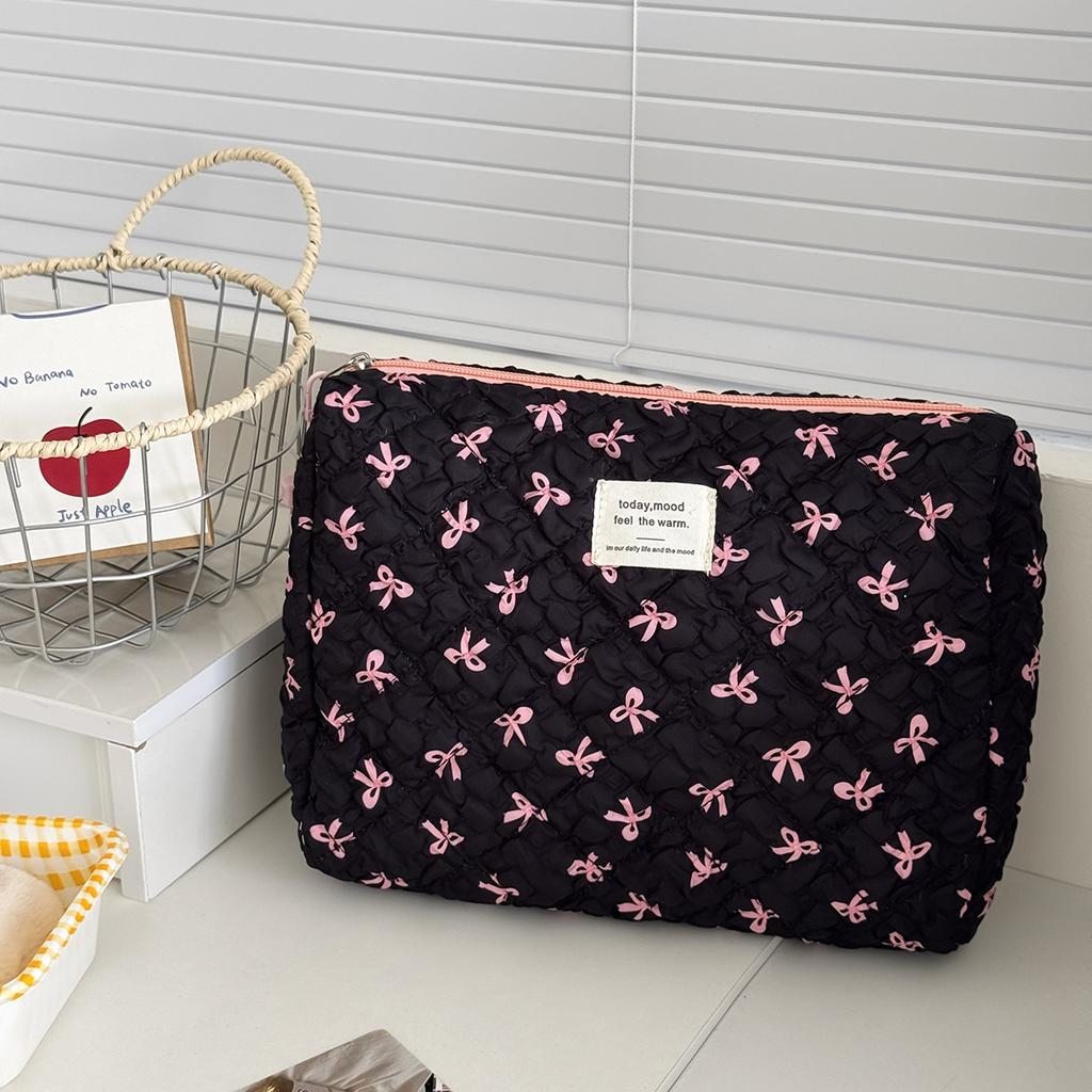 Modische Damen Cartoon Schleife Erdbeerprint Clutch Tasche Tragbar Stepp Handtasche Große Kapazität Party Reißverschluss Damen Taschen Beutel