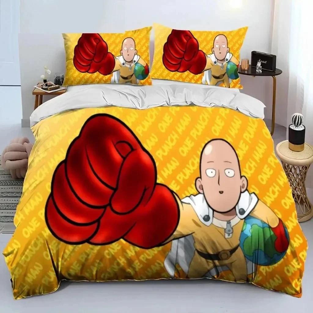 Anime One-Punch Man Saitama Beding Set Printed Bed Linen Set With Pilowcase Bed Soft Duvet Cover Soft Single Double Quen Super King-Sized Dimensionsd