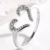 Women Ring Adjustable Open Heart Shape Finger Ring with Cubic Zirconia Semi-Inlaid Design Formal Wear Jewelry Gift