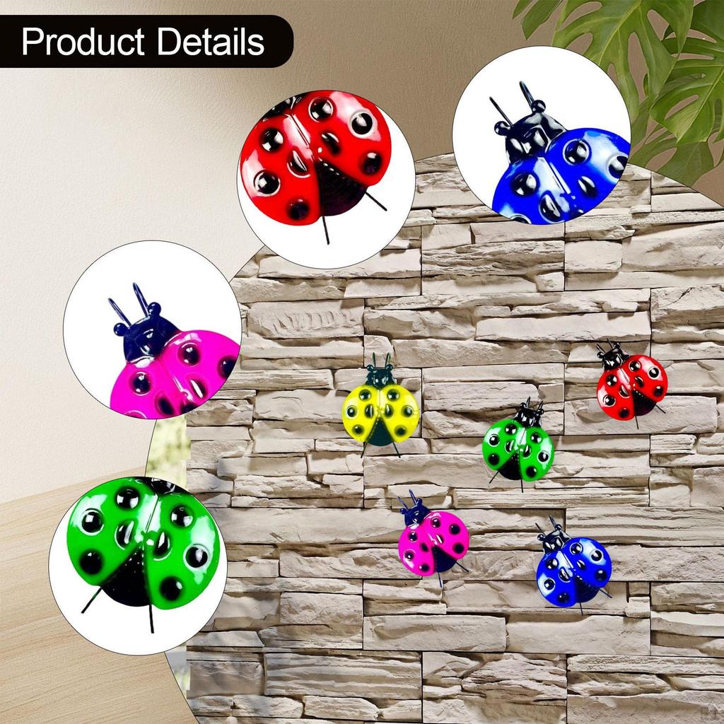 5 Stück Marienkäfer Wanddekoration, Metall Gartenkunst Dekor Niedliche Hof Rasen Ornament