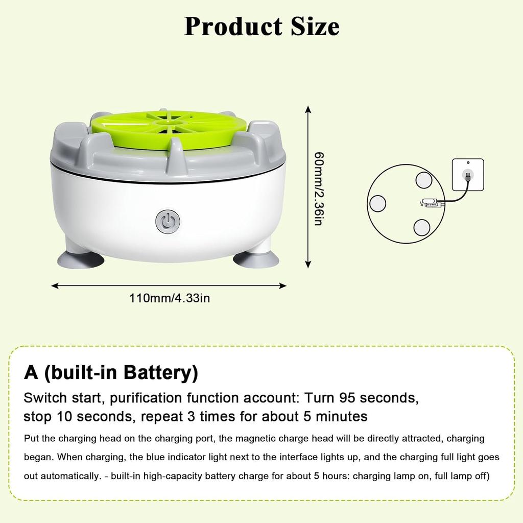 Fruit and Vegetable Cleaning Machine, 5-Min Rapid Fruit Vegetable Meat Purifier with Suction Cup Base - Wireless Charging (White)
