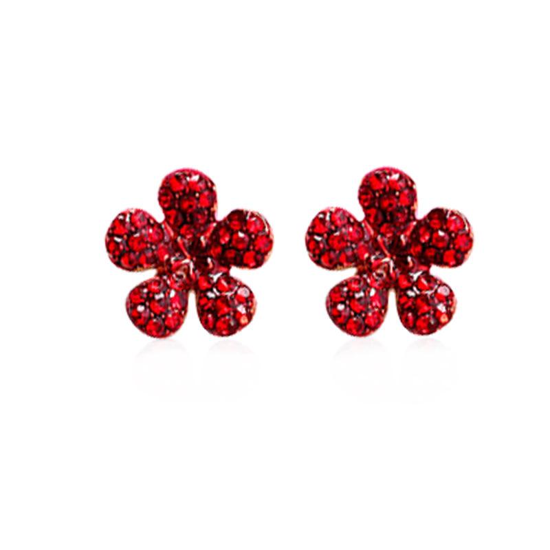 Temperament Red Zircon Strawberry Earrings for Women Shiny Rhinestone Cherry Flower Earrings Delicate Party Wedding Jewelry
