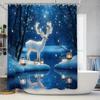 4Pcs . Christmas Deer Theme Shower Curtain Set with Non-Slip Bath Mat, Toilet Lid Cover, Contour Rug & 12 Hooks, Bathroom Decor