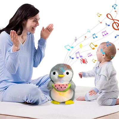 Měkký Tučňák Srdíčko Dýchací Hračka Simulace Plyšového Zvířátka Hračka Pro Miminka Hudba Světla 25cm Tučňák Uklidňující Plyšová Hračka Dětská Hračka