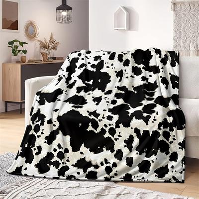 Flannel Blanket With Cow Pattern All-Season Versatile Lightweight Comfortable For Bedroom Living Room Lounge Travel Plane Office