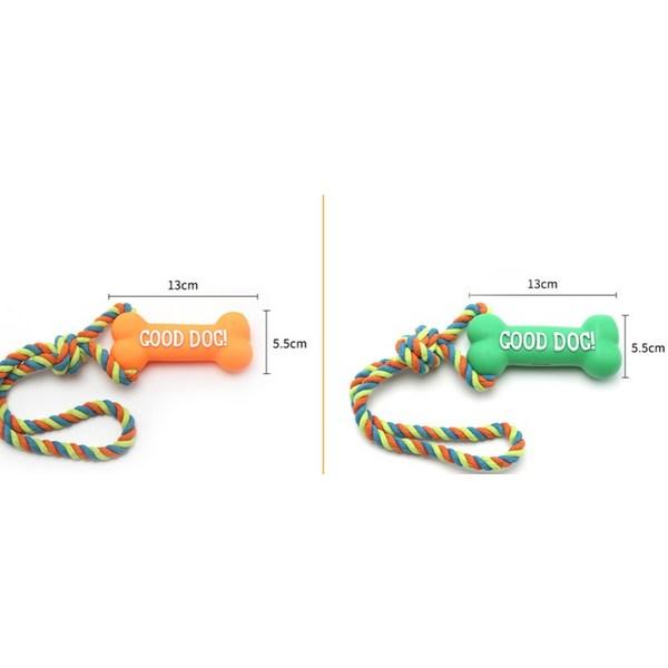 Dog Hanau Squeak and Tug Play Rope Toy 2-piece set, orange, green, 1 set