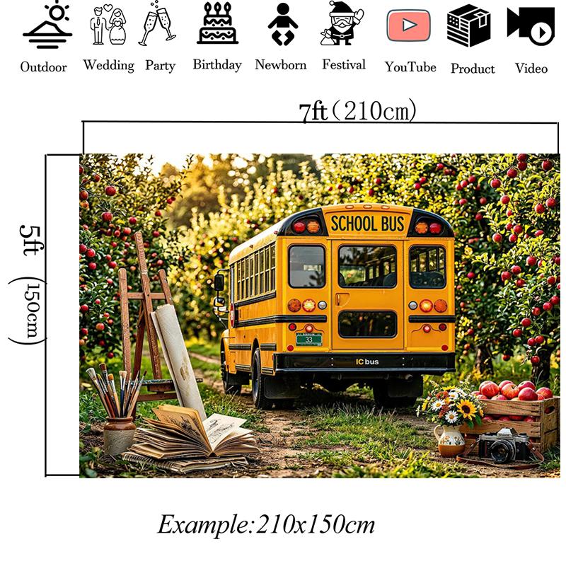 Mocsicka Backgrounds For Photographs School Bus Party Backdrop Autumn Harvest Apple Orchard Decor Student Photo Studio Wallpaper