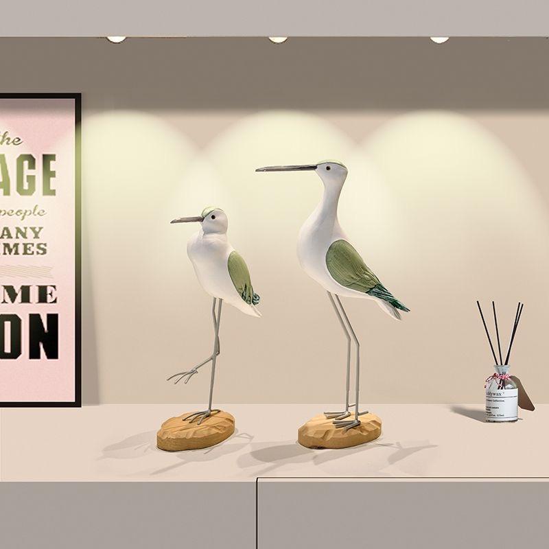 2pcs Wooden Seagull Statues – Nautical Coastal Bird Figurines for Beach Home Decor