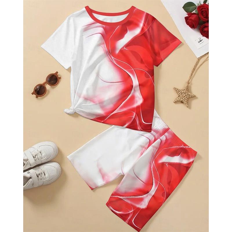 

Boys 3D Geometric T-shirt & Shorts Set Short Sleeve Summer Spring Sports Fashion Daily Kids 4-12 Years 100