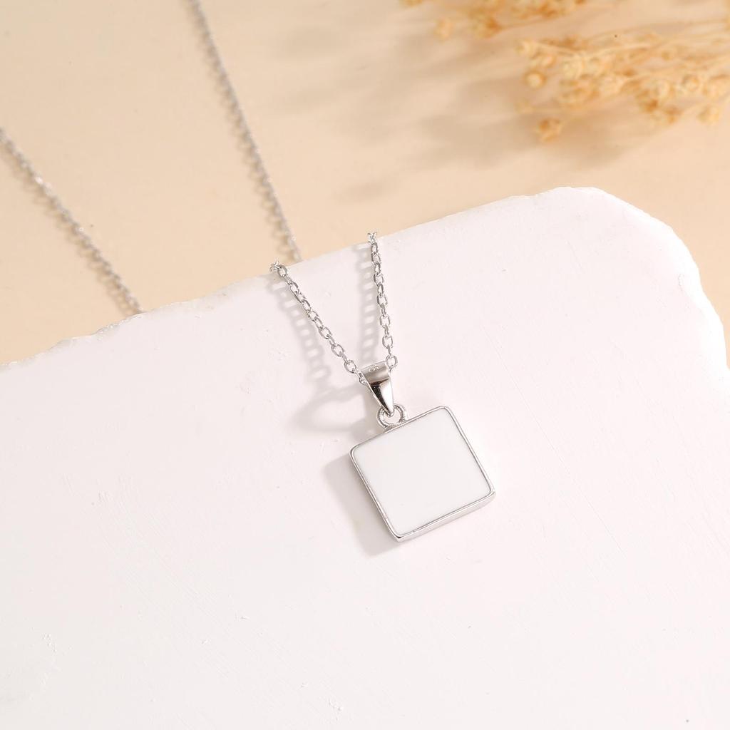 Beixi S925 Sterling Silver Geometric Black & White Epoxy Necklace for Women - Simple Fashionable Design