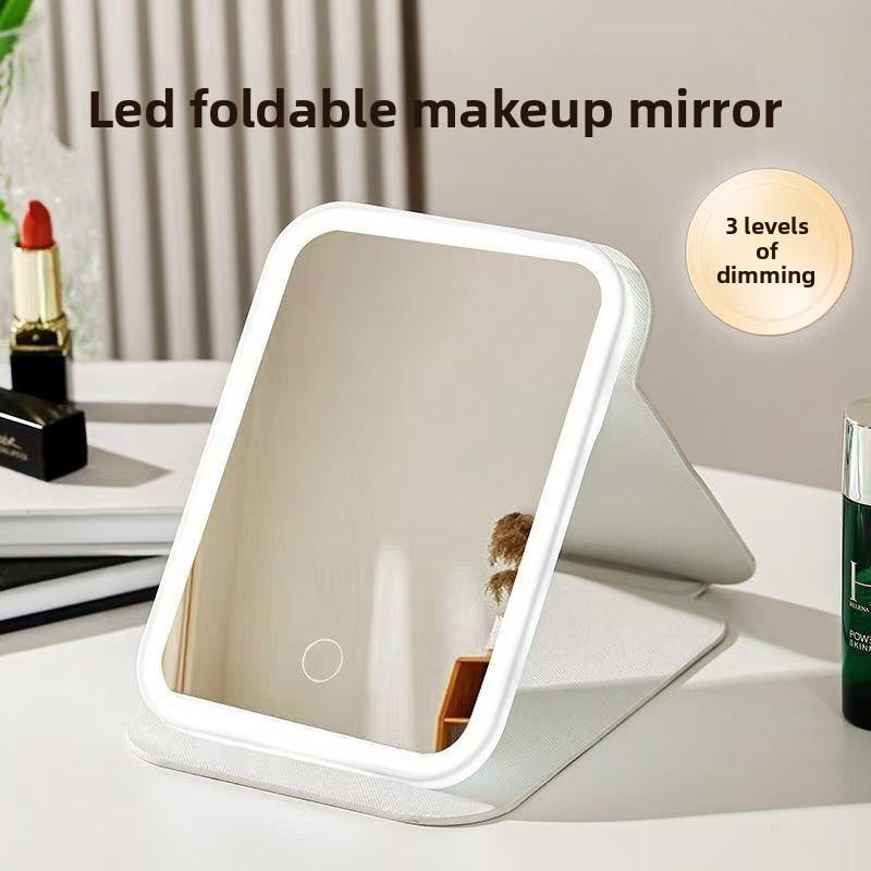 LED Lighted Makeup Mirror Foldable Smart Touch Screen Vanity Mirror HD Portable USB Rechargeable Desktop Table Cosmetic Mirror