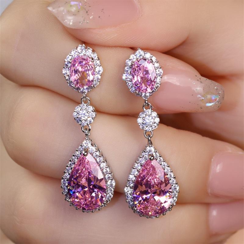 Wish Flower Fat Square Pink Diamond Earrings Simple Personality Niche Earrings Earrings