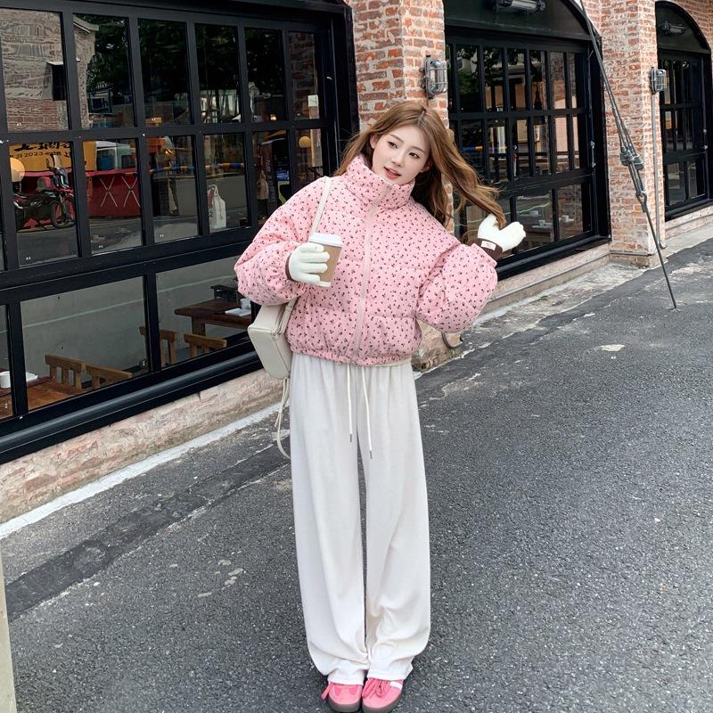 New floral padded jacket female winter student short small thickened loose padded jacket