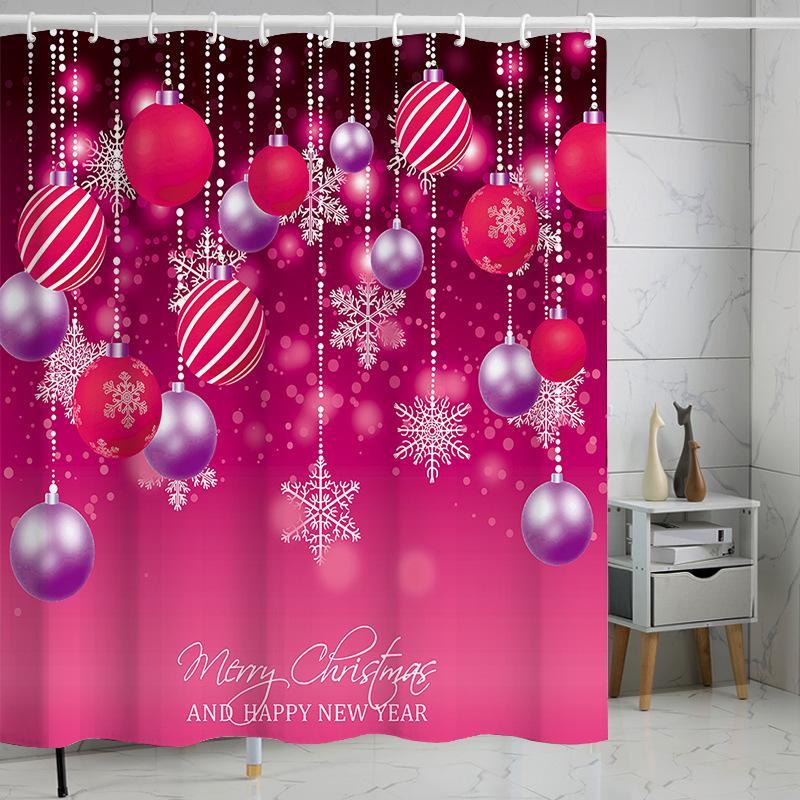 Best-Selling Christmas Digital Print Shower Curtain Waterproof, Includes Plastic C-Shaped Hooks