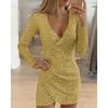 Fashion Clubwear V-neck Sequin Mini Dress Ball Gown Bodycon Party Dress Party Evening Dresses