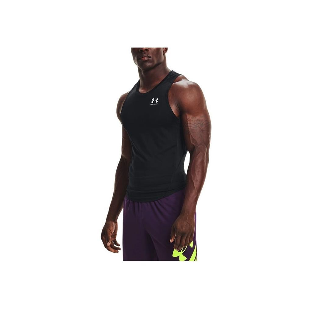 Under Armour HeatGear Compression Contrast Logo Sports Tank Top Men Tops Black 1368352-001