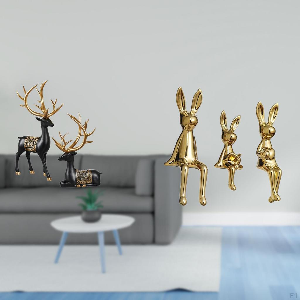 Reindeer Elk Family Sculpture Resin Statue Figurine Animal Collection Tabletop Desk Display