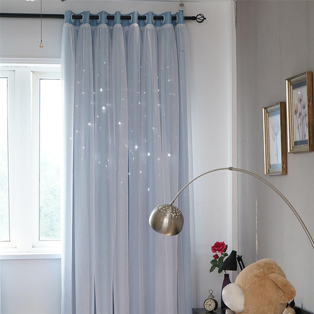 Tulle Blackout Curtains Hollow Star Modern Style Living Room Bedroom Chiffon Window Voiles Tulle Blinds Finished Drapes Kitchen