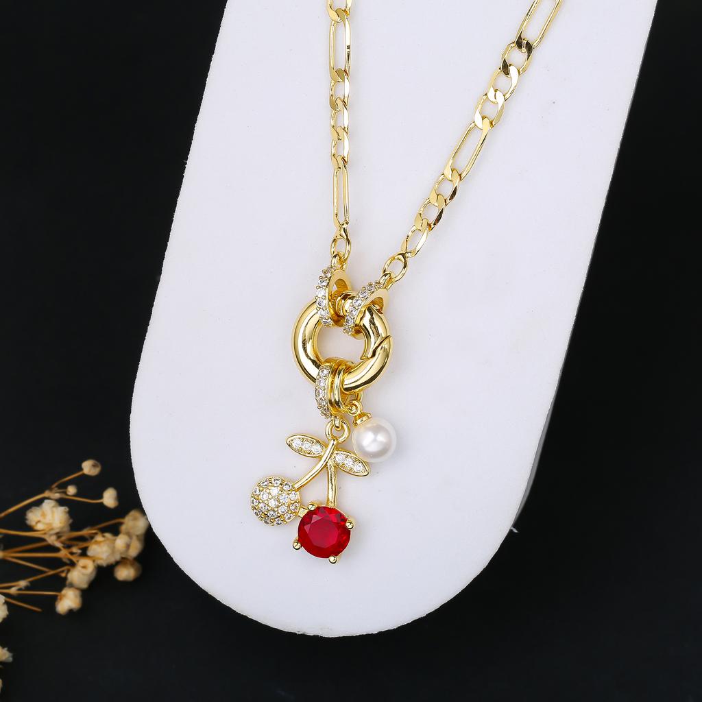 9 Color Fruit Cherry Strawberry Crystal Pendant Necklace 3:1 Chain Jewelry Lucky for Woman Casual Holiday Aesthetic Jewelry Gift