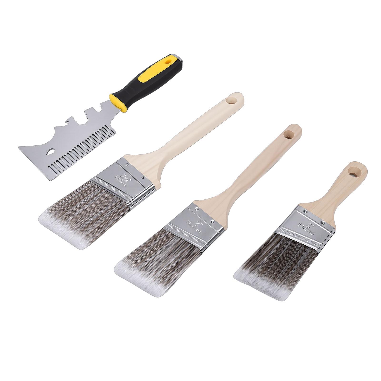 

Angled Brushes with Paint Comb 2in 2.5in Short Long Handle Brushes for Painting Projects