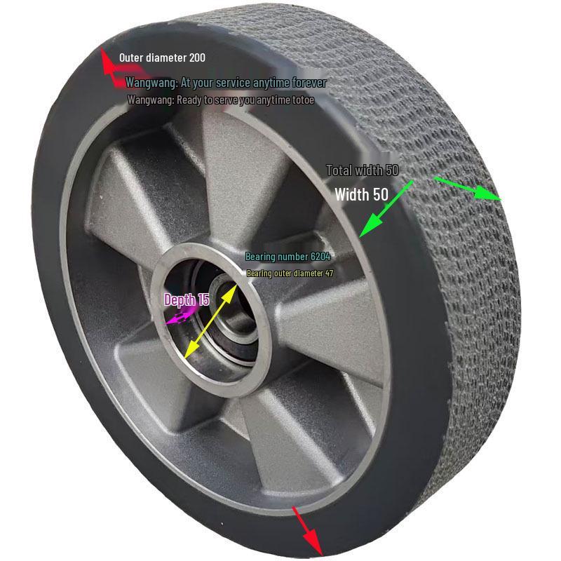 Tanneng Electric Floor Scrubber T3 Polyurethane Anti-Slip Front Drive Wheel - 200x50x6204 Rubber Surface.
