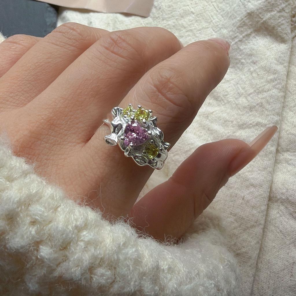 925 Sterling Silver Rings for Women Couple Minimalist Handmade Simple Pink Green Stone Ring Fine Jewelry Gift Prevent Allergy