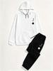 New Men's Fashionable Printed Autumn/winter Fleece-lined Thickened Long-sleeved Hooded Sweatshirt and Casual Jogging Pants Set
