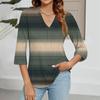 Women's V-neck Gradient Print Three-quarter Sleeve Fashion Top