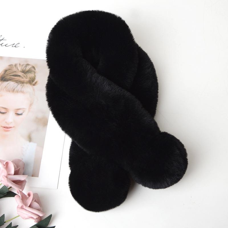 Dame Vinter Ensfarget Skjerf Myk Plysjball Dekor Fuskepels Tykke Skjerf Koselig Halsvarmer Kryss Vindtett Termisk Dame Halsvarmer