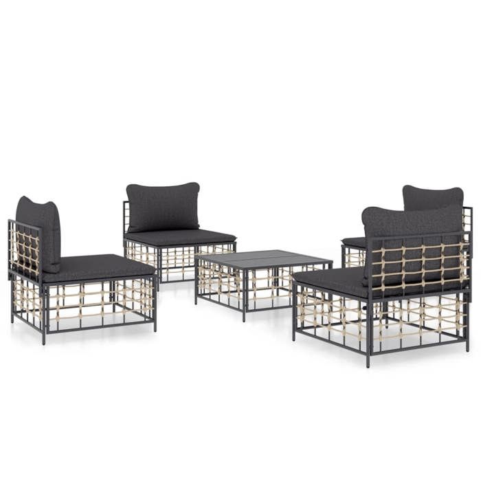 VidaXL Salon de jardin 5 pcs avec coussins anthracite résine tressée, ensemble de salon, ensemble de salon d'extérieur, 3186711