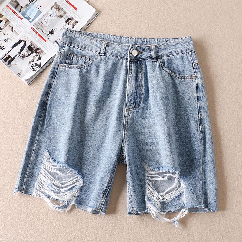 

A782 Women s Summer Slimming High Waist Wash Denim Shorts Light blue M