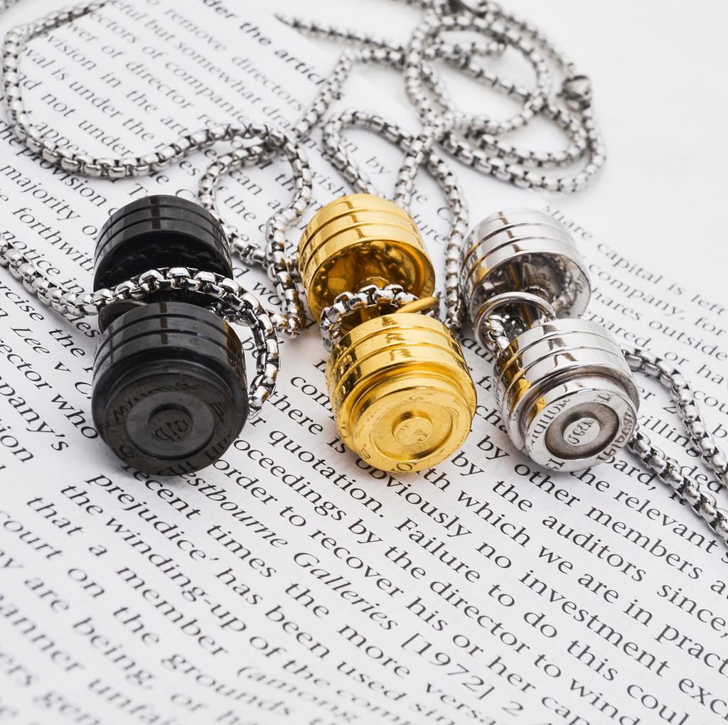 Temu Shein Necklace With Cartoon Dumbbell Pendant For Hip Hop Fashion And Mens Gift