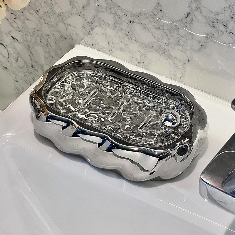 1pc High Aesthetic Ceramic Soap Box, Household Bathroom Countertop Soap Box Holder, High-end Creative Soap Storage Rack