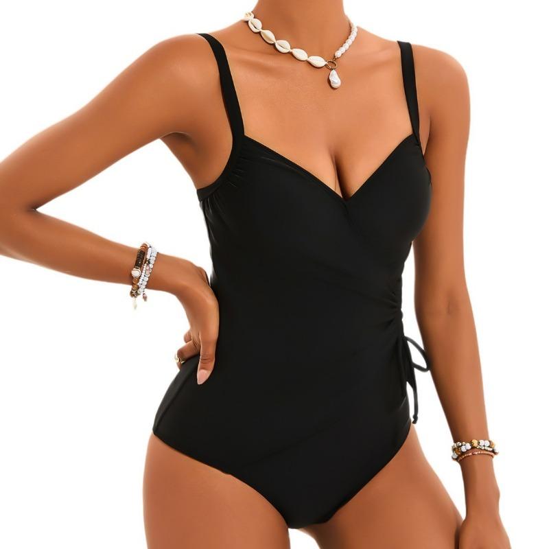 

купальник-боди с V-образным вырезом на талии, на бретелях, со шнурком для утяжки, с драпировкой, облегающий, цельный женский купальник XL