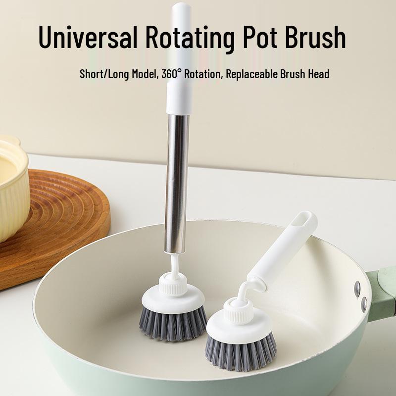 Long-Handled Multi-Functional Pot Scrubbing Brush - Non-Scratch Kitchen Cleaning Tool Replaceable Brush Head 65mm