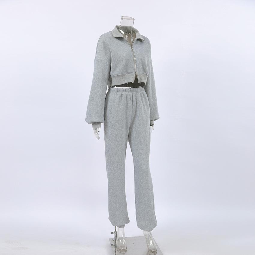 1116 autumn fashion versatile long-sleeved fleece sweater elastic trousers set European and American simple style sports suit