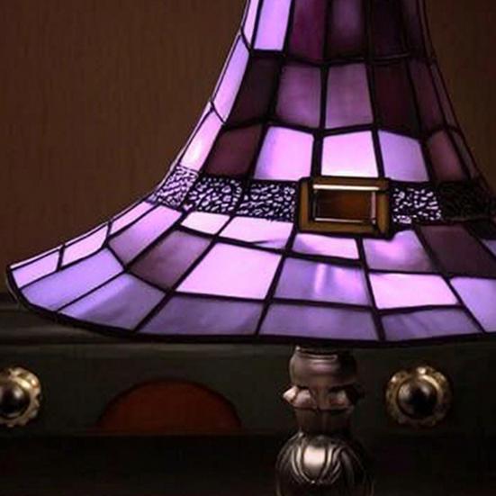 Yousheng Buntglas Hexenhut Lampe, USB-betriebenes Nachtlicht, Handgefertigte Harz-Buntglas Schreibtischlampe, Halloween Gothic Dekor für Schlafzimmer