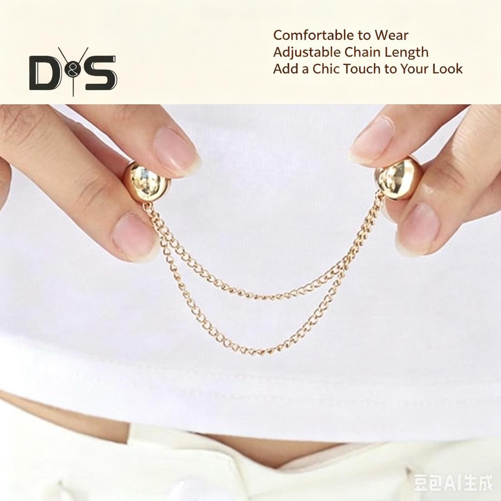 2-Piece Metal Magnetic Clothes Clip with Chain and Needleless