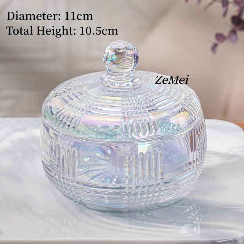 European-Style Crystal Glass Candy Jar,Jewelry Organizer Glass Jar With Lid Aromatherapy Candlestick Container Home Decoration