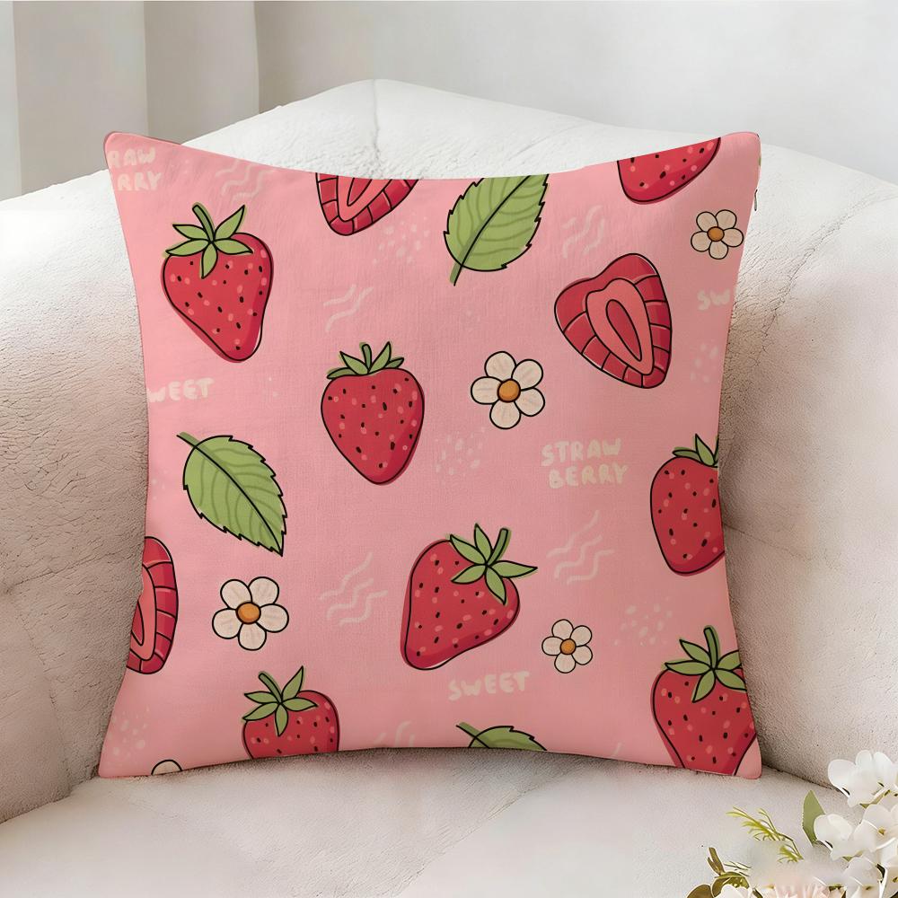 Strawberries Cute Food Pillow Case Pillowcase Doublesided Printed Sofa Cushion Bedroom Headboard Pillow