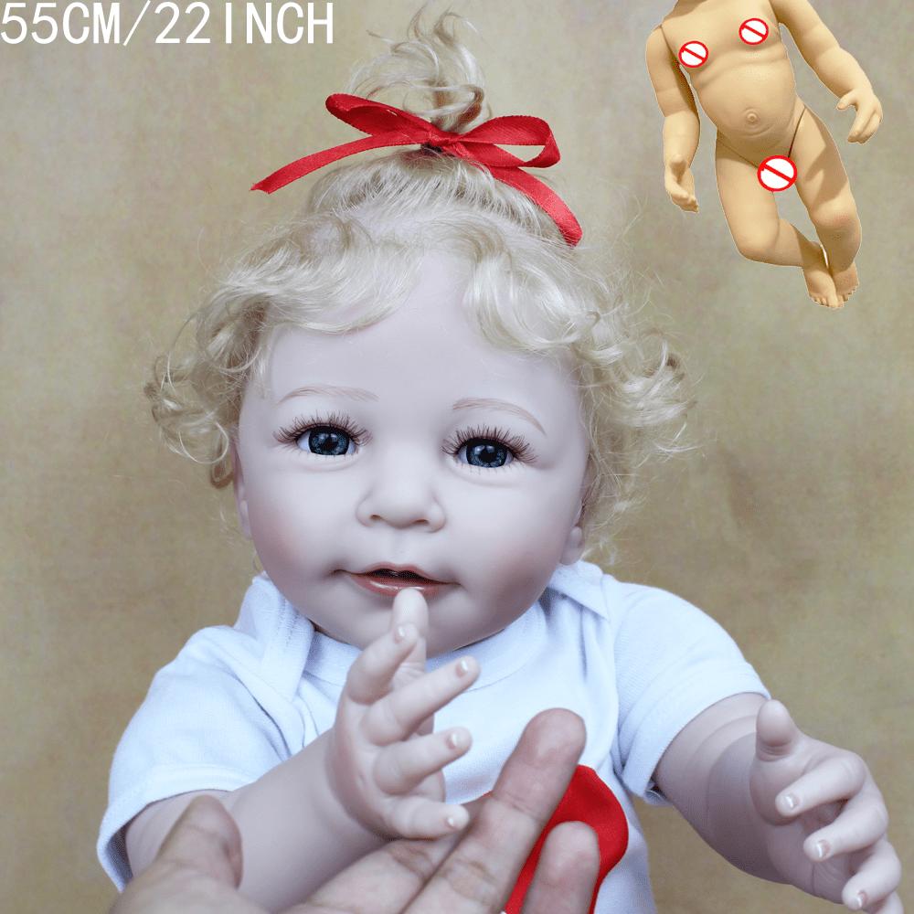 BZDOLL 55 CM Full Soft Vinyl Body Reborn Baby Blonde Hair Girl 22 Inch Doll Toy Lifelike Realistic Princess Toddler Bebe