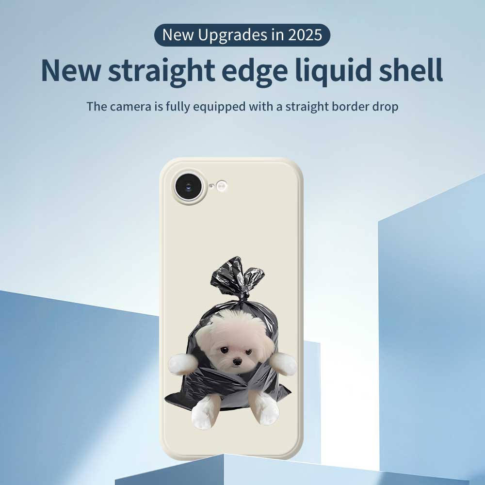For iPhone 16e Case Garbage Bag Dog Pattern Printing Straight Edge TPU Phone Back Cover