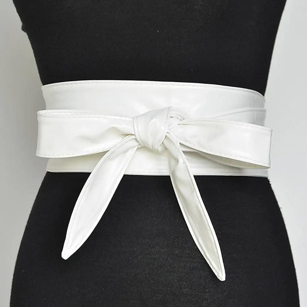Luxury Slim Fit Simple Wrap Bowknot Leather Belt Ladies Dress Cummerbands Wide Waist Band Corset Waistband
