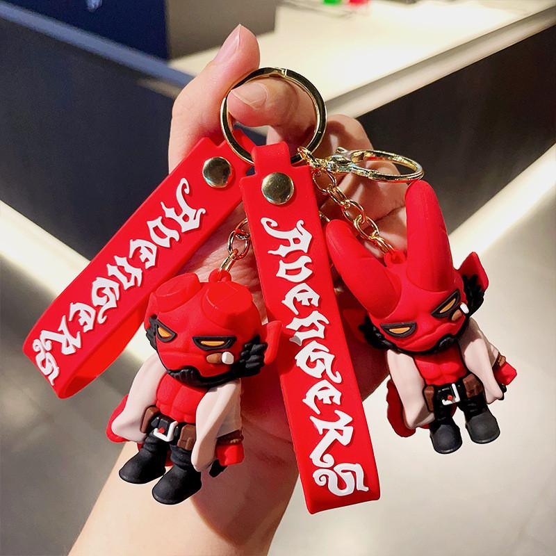 American Keychain Hellboy Style Demon Key Accessory Soft Rubber Long Horn