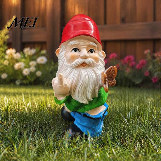 Creative Gardening Gifts Naughty Middle Finger Gnome Statue, Resin Garden Goblin Ornament, Funny Weatherproof Decor Gesture Dwarf Decoration