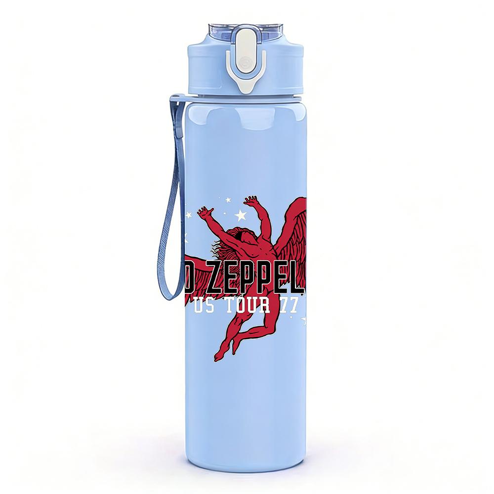 1PC Red winged horse creature print 750ml colorful plastic sports water bottle leakproof pop up lid with straw for outdoor work home use
